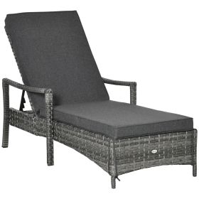 Wicker Chaise Lounge, 4 Position Adjustable Backrest and Cushions Outdoor Lounge Chair PE Rattan Sun Lounger for Poolside, Balcony or Garden, Da