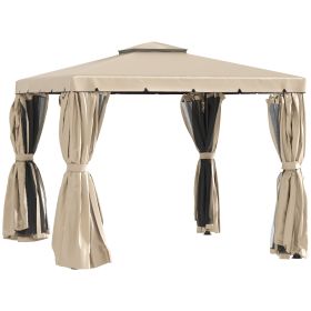  10' x 10' Patio Gazebo, Aluminum Frame Double Roof Outdoor Gazebo Canopy Shelter with Netting & Curtains, for Garden, Lawn, Backyard and Deck, K