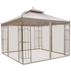 10' x 10' Patio Gazebo with Corner Frame Shelves, Double Roof Outdoor Gazebo Canopy Shelter with Netting for Patio, Wedding, Catering & Events,