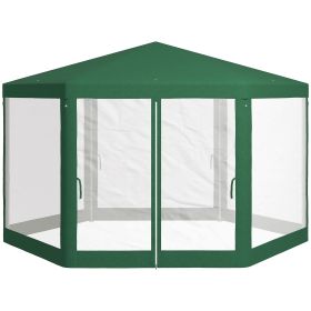 Outsunny 13' x 11' Outdoor Party Tent, Hexagon Sun Shade Shelter Canopy w/ Protective Mesh Sidewalls, Ropes & Stakes, Green