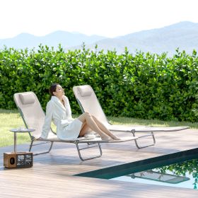 2 Piece Folding Chaise Lounge Chairs (Option: Cream White-750x595x200 mm)
