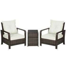 3 Piece Patio Furniture, PE Wicker Storage Table & Chairs, Beige (Option: Beige-730x720x420 mm)