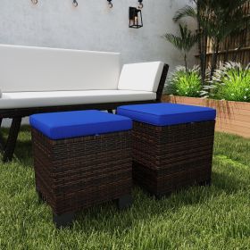 2 Piece Outdoor Ottomans with Cushions (Option: Dark Blue-430x430x320 mm)